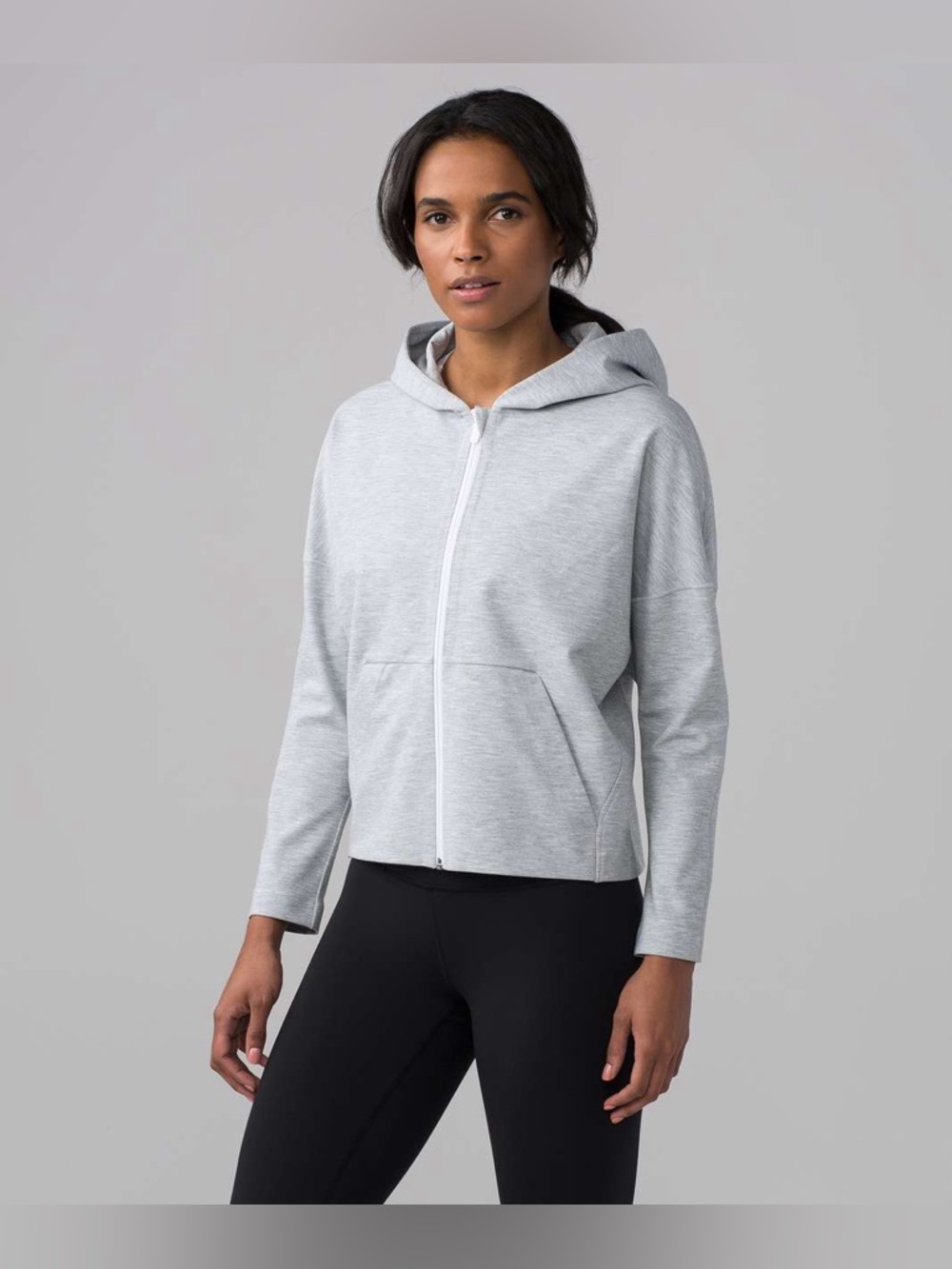 EXC! Lululemon Sz. 6 Minimal Hoodie Heather Gray Full Zip Stretch Pockets W4AIXS